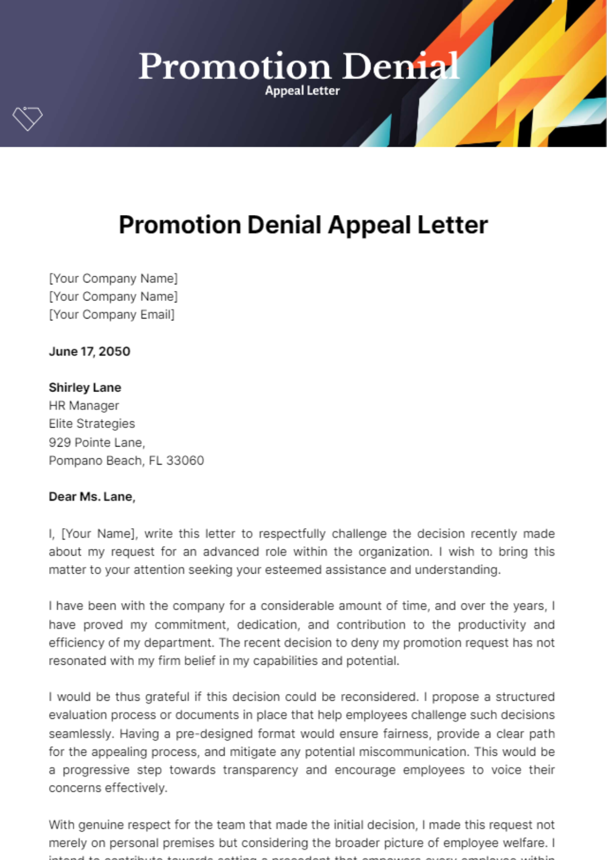 Promotion Denial Appeal Letter Template - Edit Online & Download