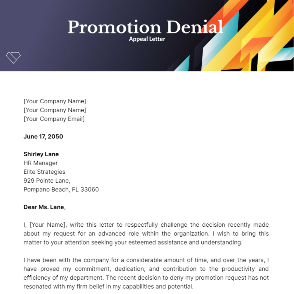 Promotion Denial Appeal Letter Template