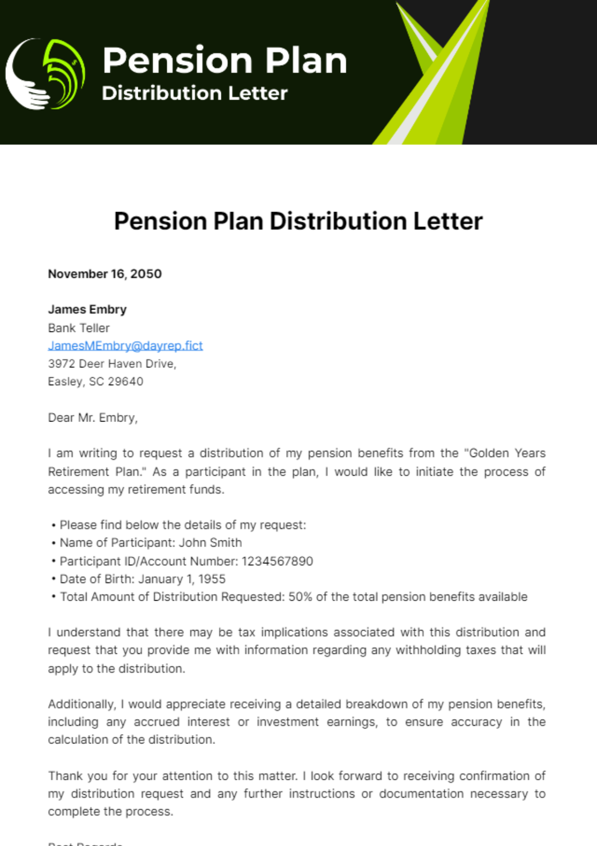 Pension Plan Distribution Letter Template - Edit Online & Download