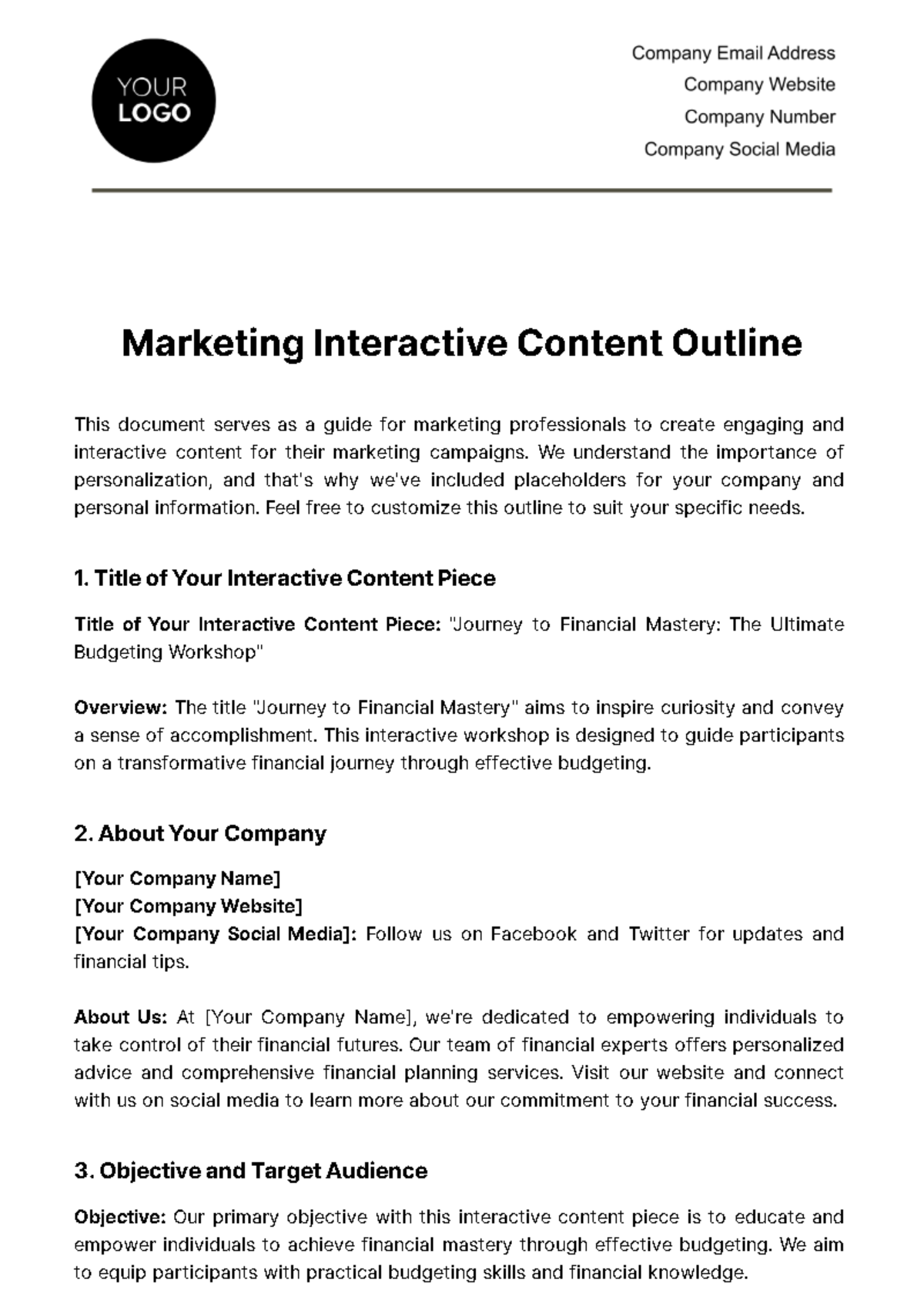 Marketing Interactive Content Outline Template