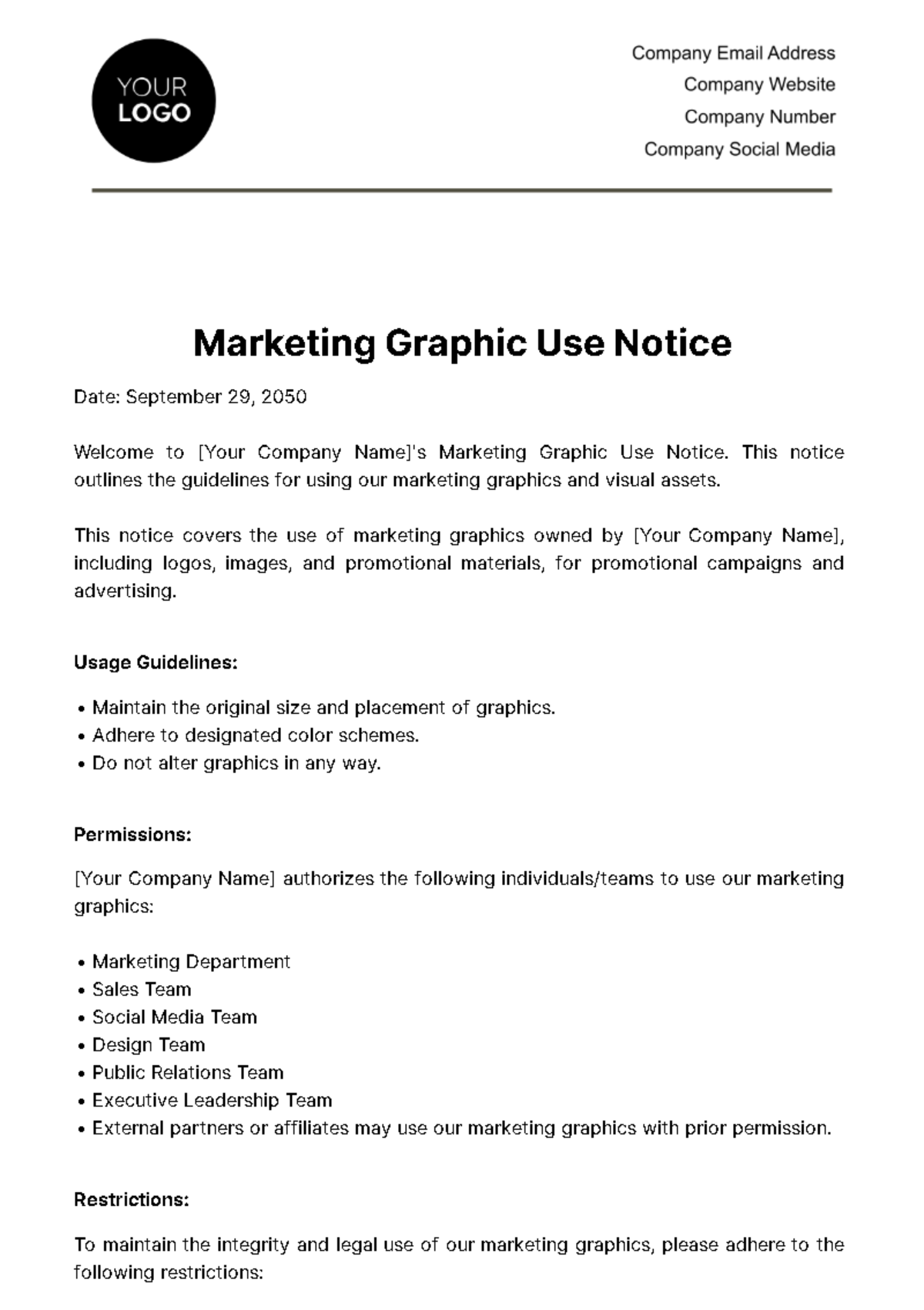 Free Marketing Graphic Use Notice Template