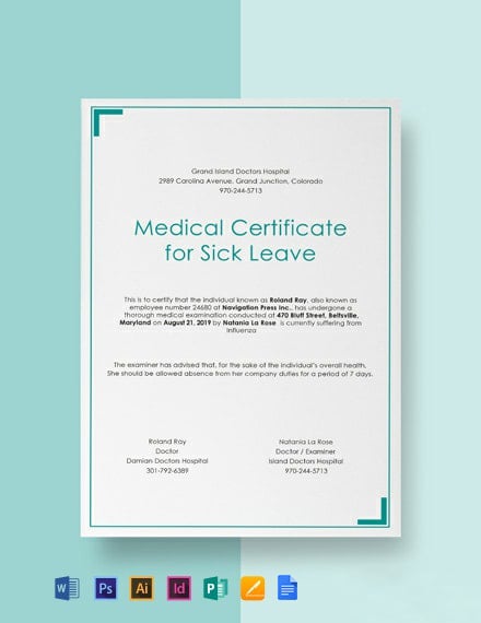 Free Medical Certificate for Sick Leave Template