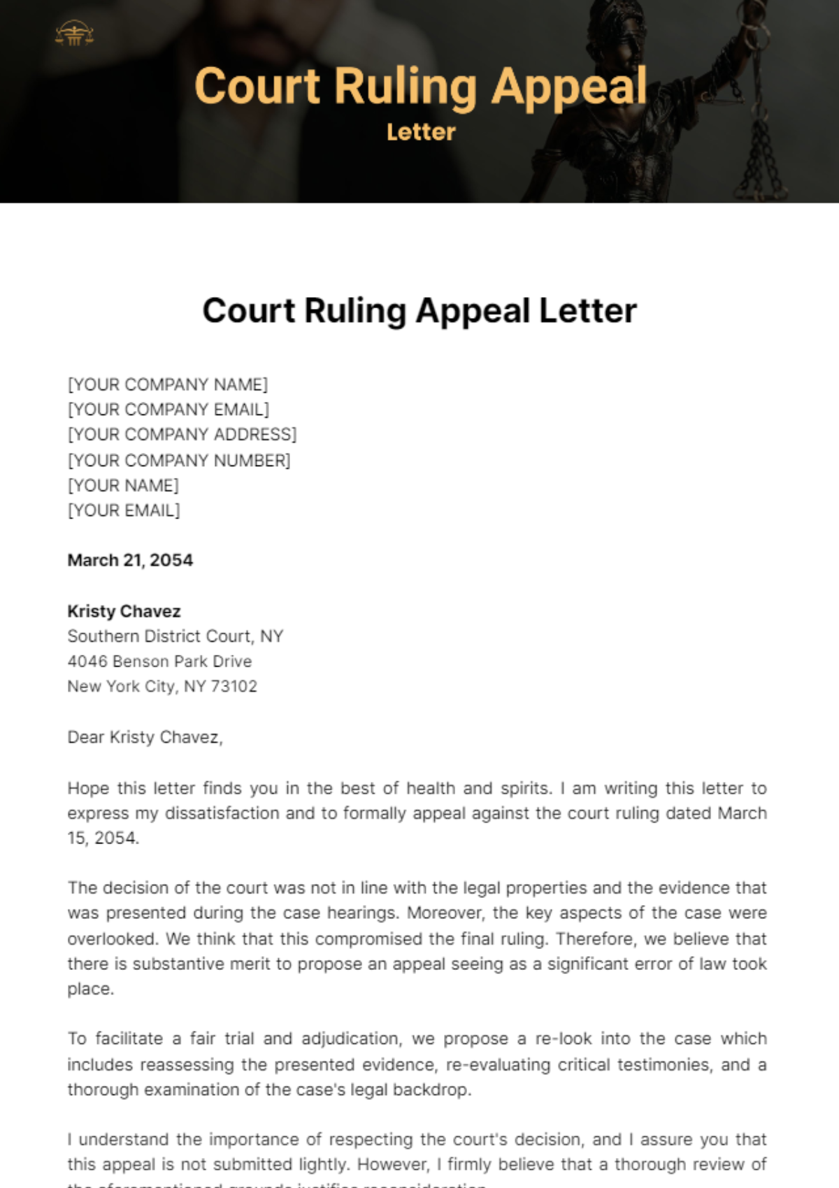 Court Ruling Appeal Letter Template - Edit Online & Download