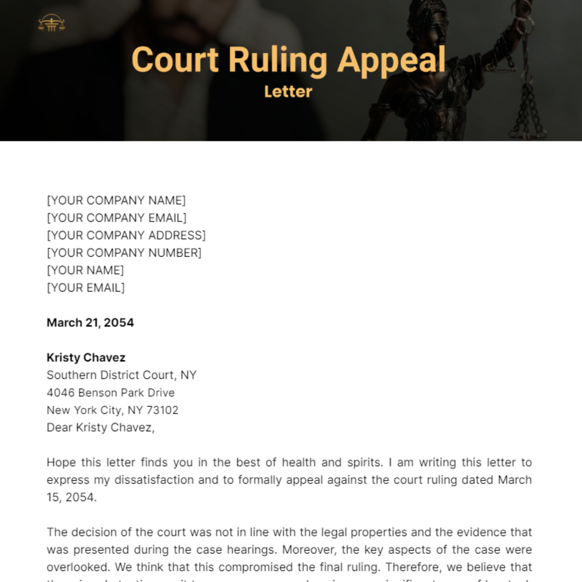 Court Ruling Appeal Letter Template