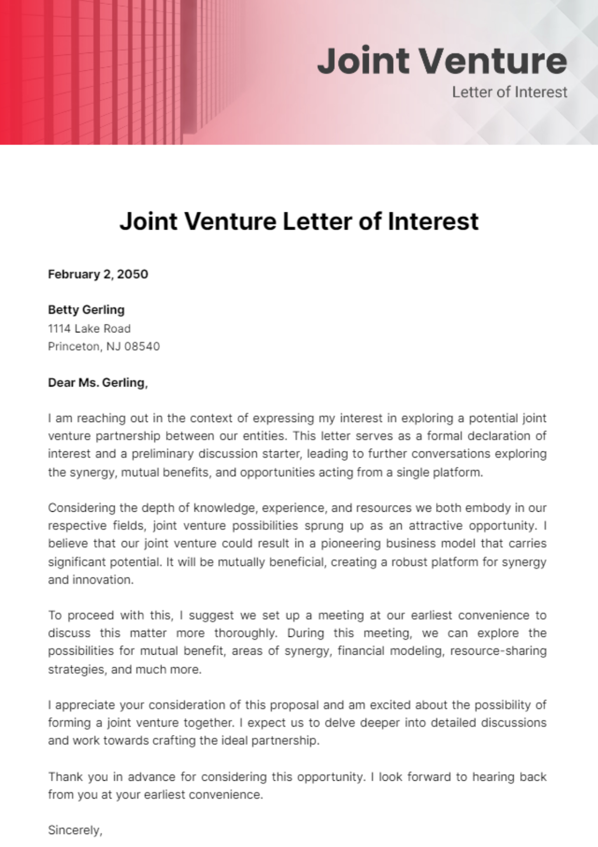Free Joint Venture Letter Of Interest Template To Edit Online Free Joint Venture Letter Of Interest Template To Edit Online