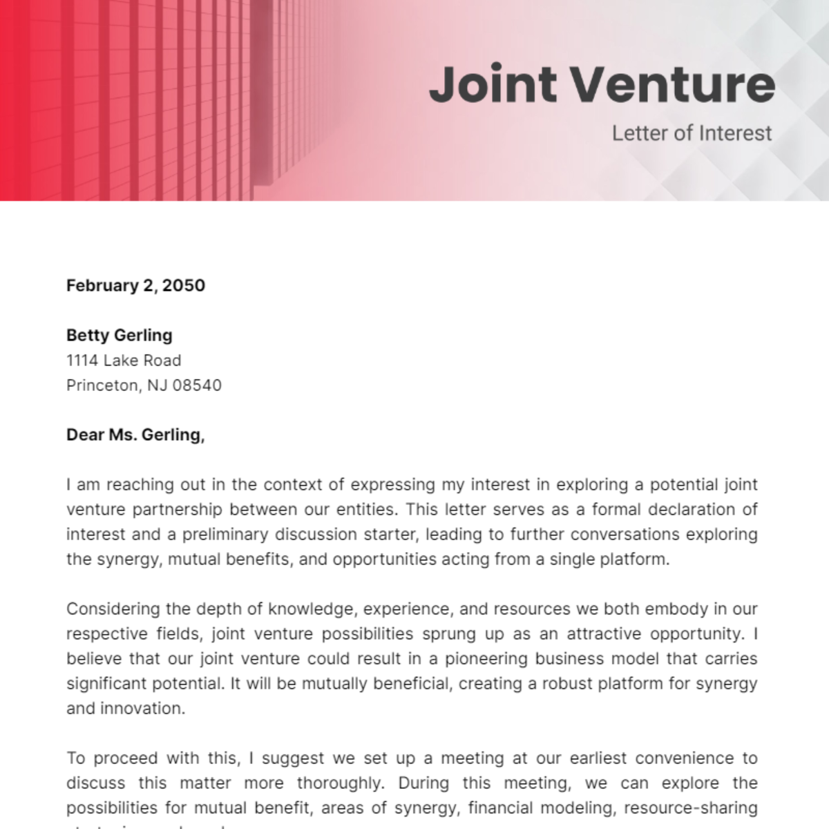 Joint Venture Letter of Interest Template