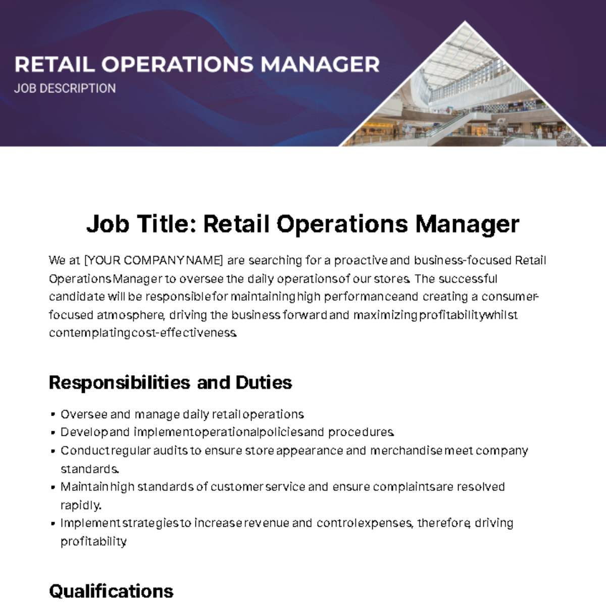 Retail Operations Manager Job Description Template