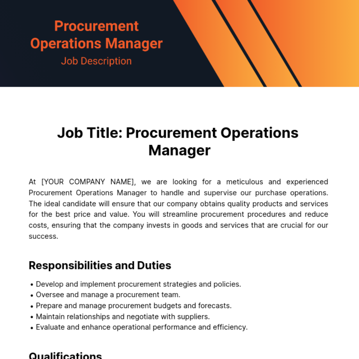 Procurement Operations Manager Job Description Template