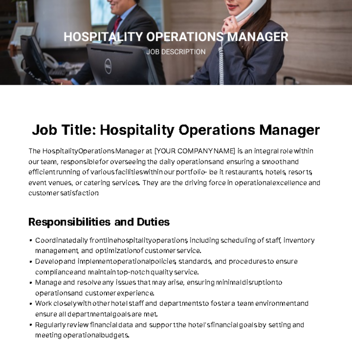 Hospitality Operations Manager Job Description Template