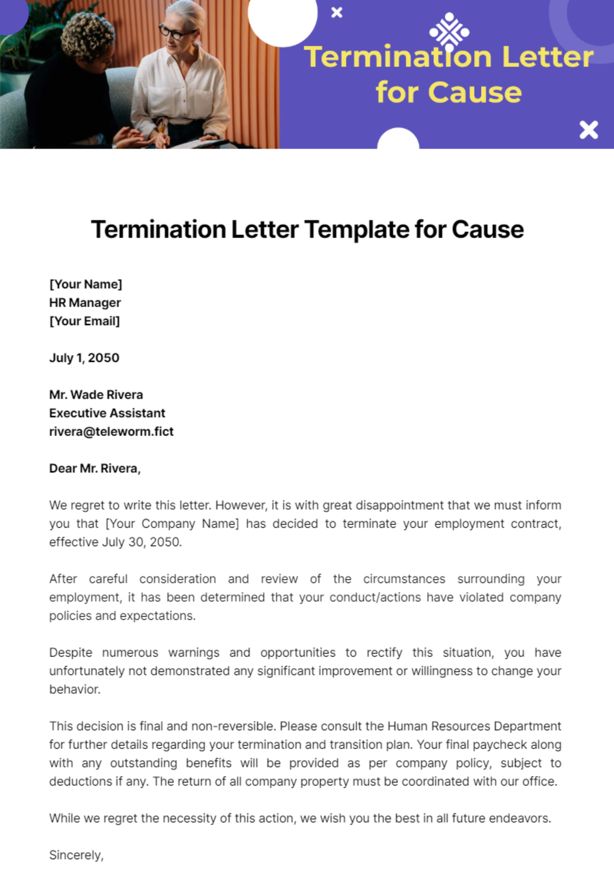 Termination Letter Template for Cause