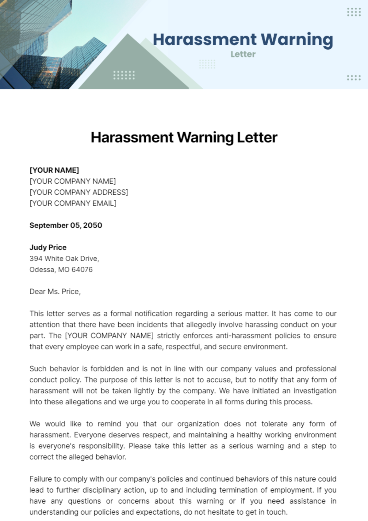 Harassment Warning Letter Template