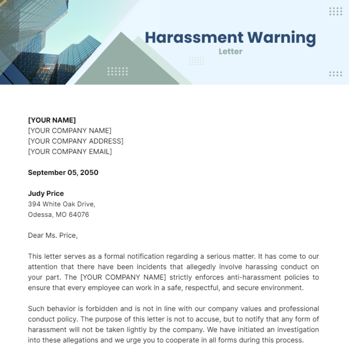 Harassment Warning Letter Template