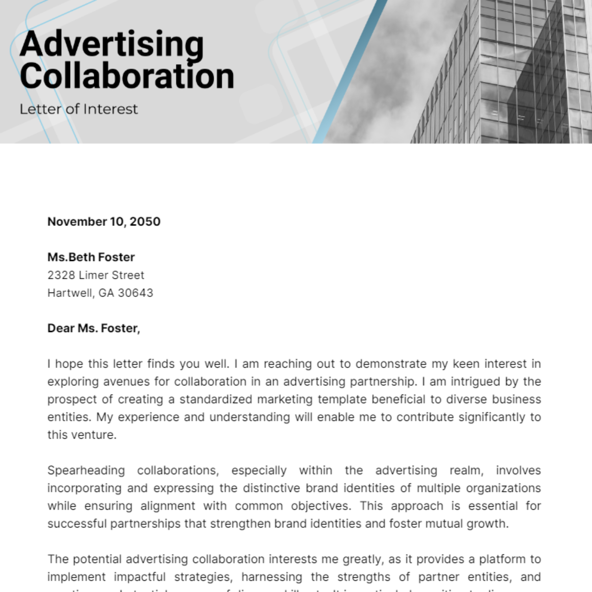 Advertising Collaboration Letter of Interest Template