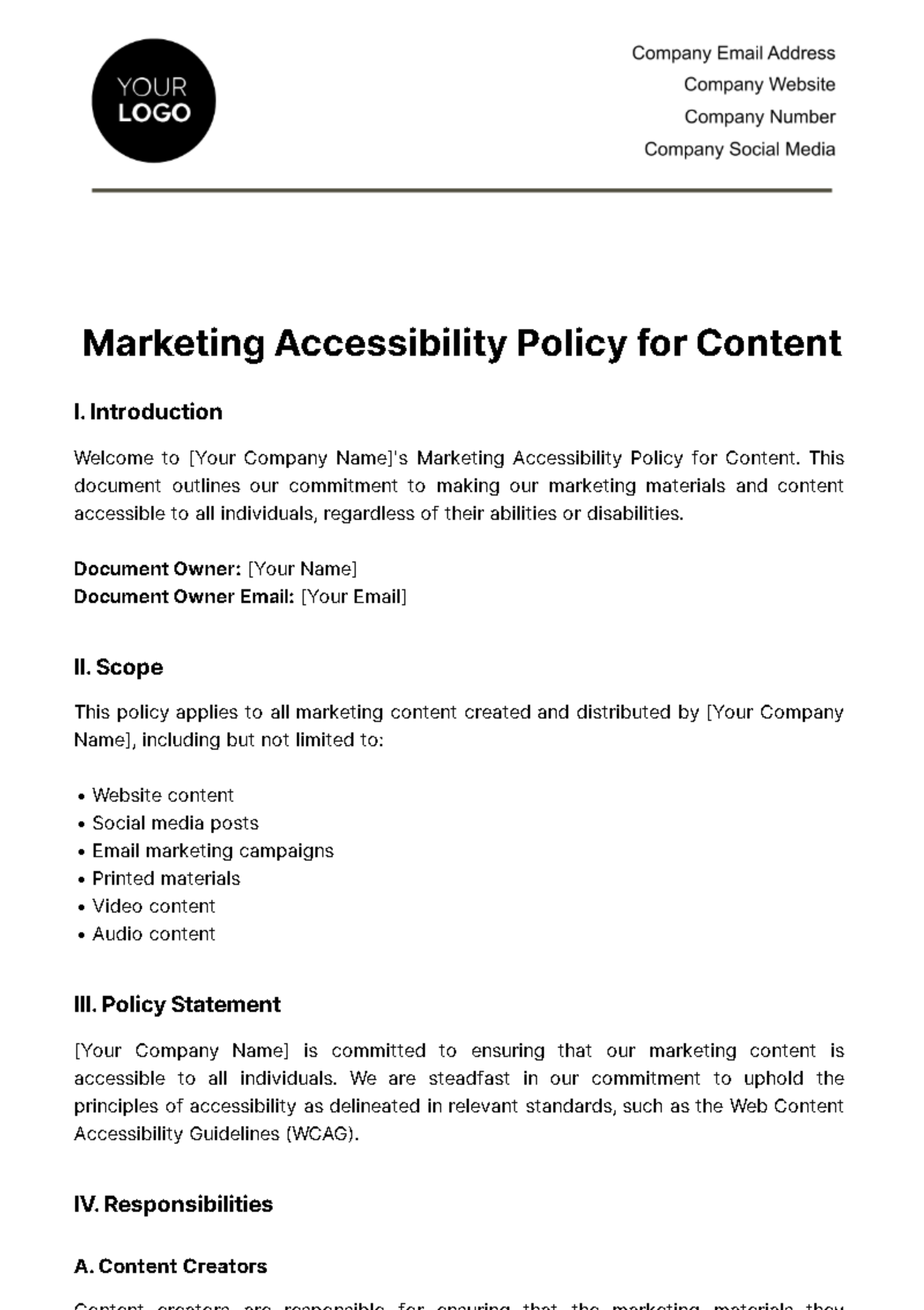 Free Marketing Accessibility Policy for Content Template