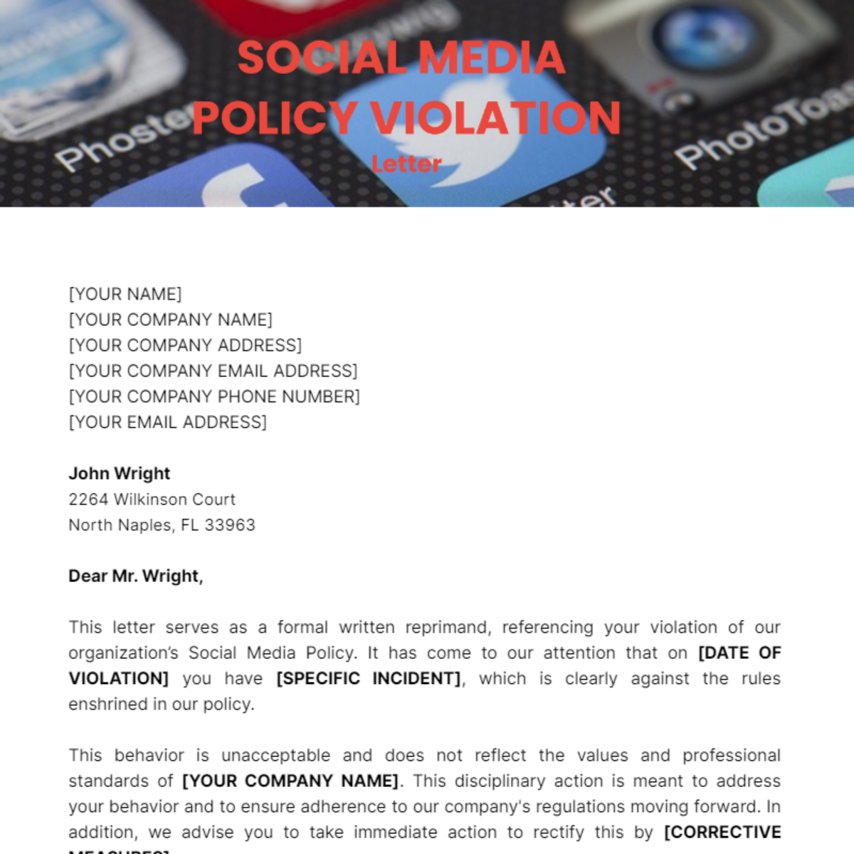 Social Media Policy Violation Letter Template