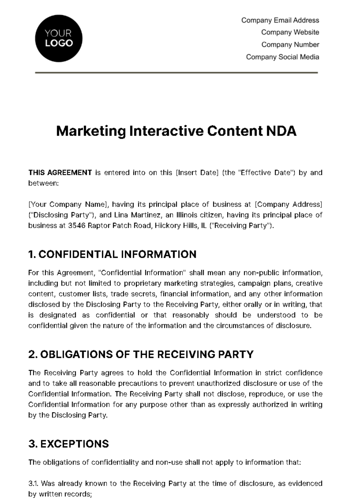 Marketing Interactive Content NDA Template