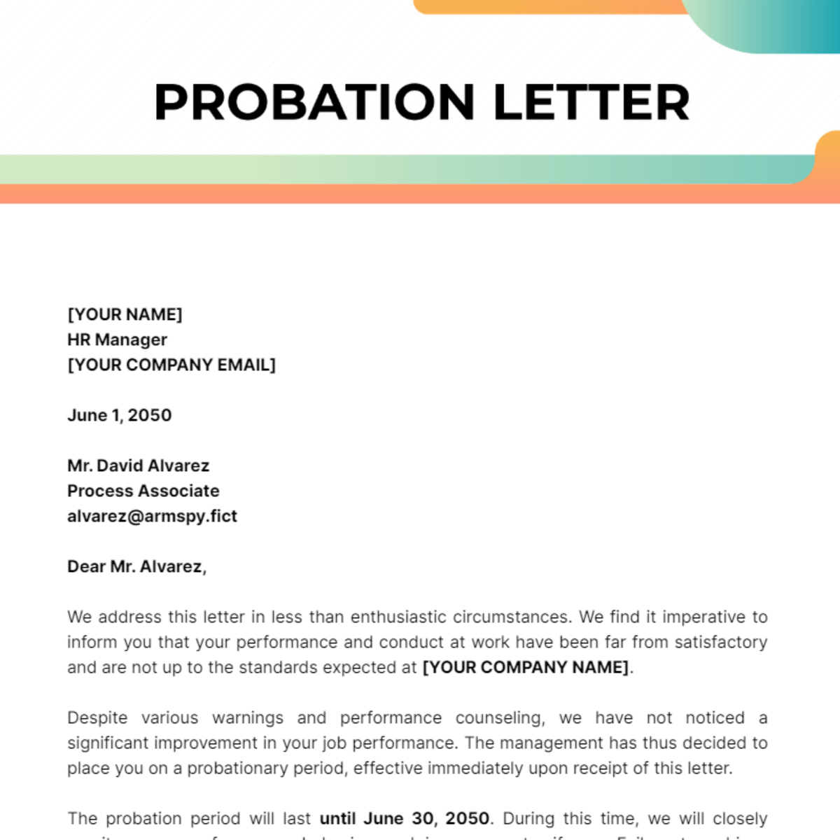 Probation Letter Template