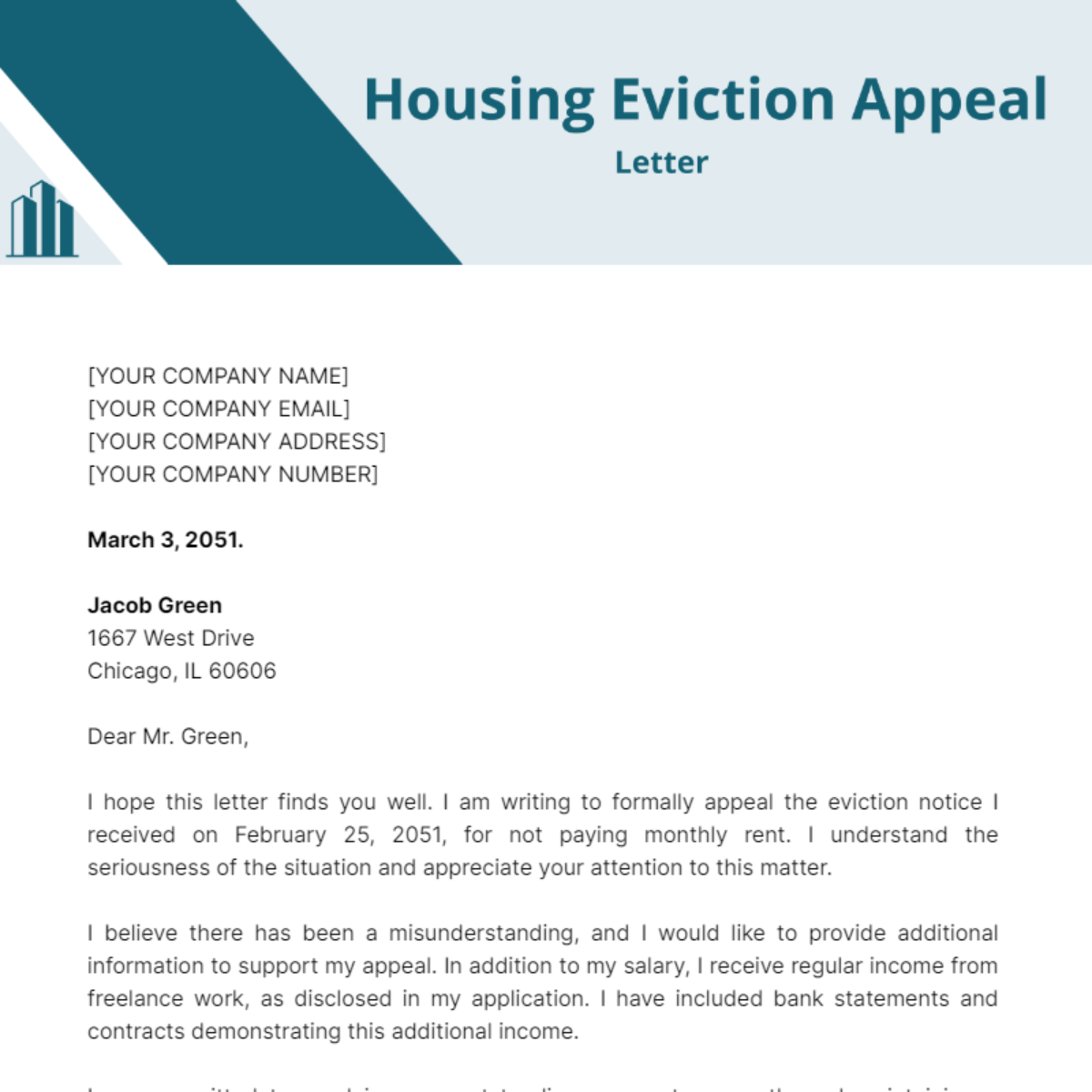 Housing Eviction Appeal Letter Template