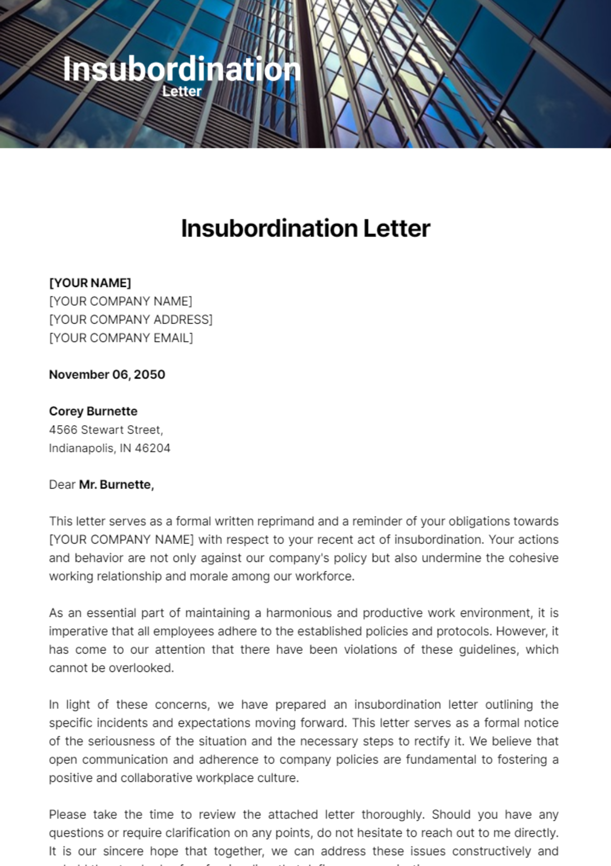 Insubordination Letter Template