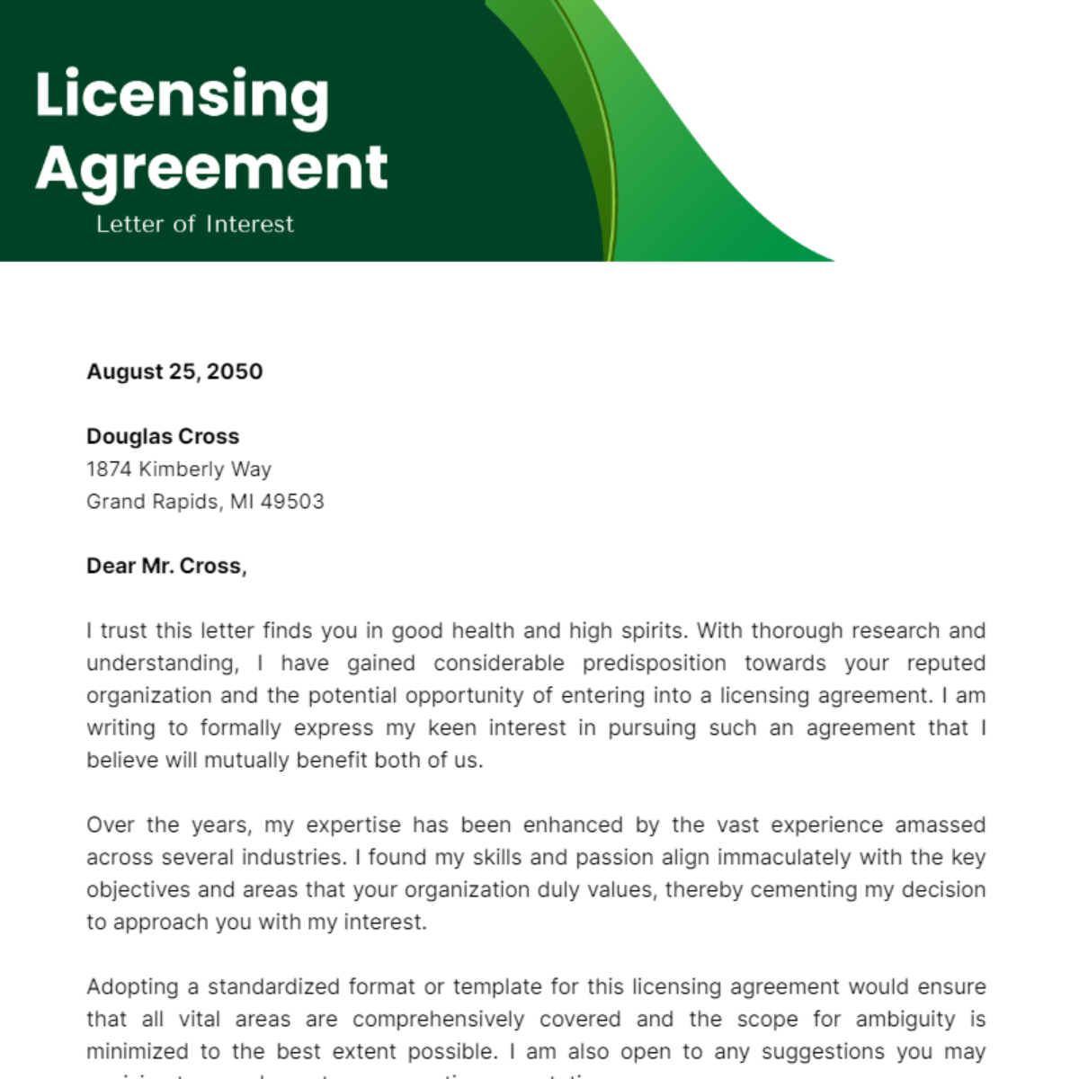 Licensing Agreement Letter of Interest Template