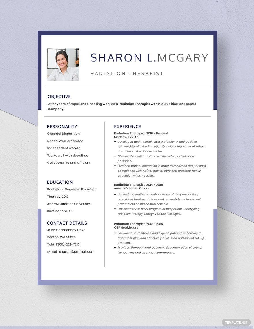 Radiation Therapist Resume in Word, Apple Pages