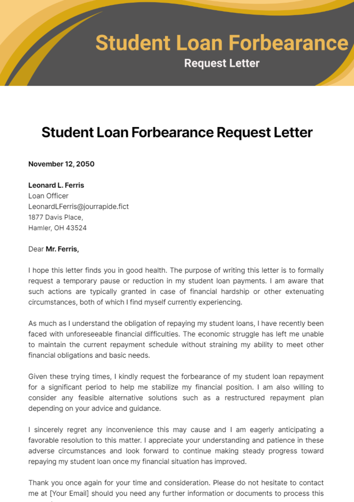 Student Loan Forbearance Request Letter Template