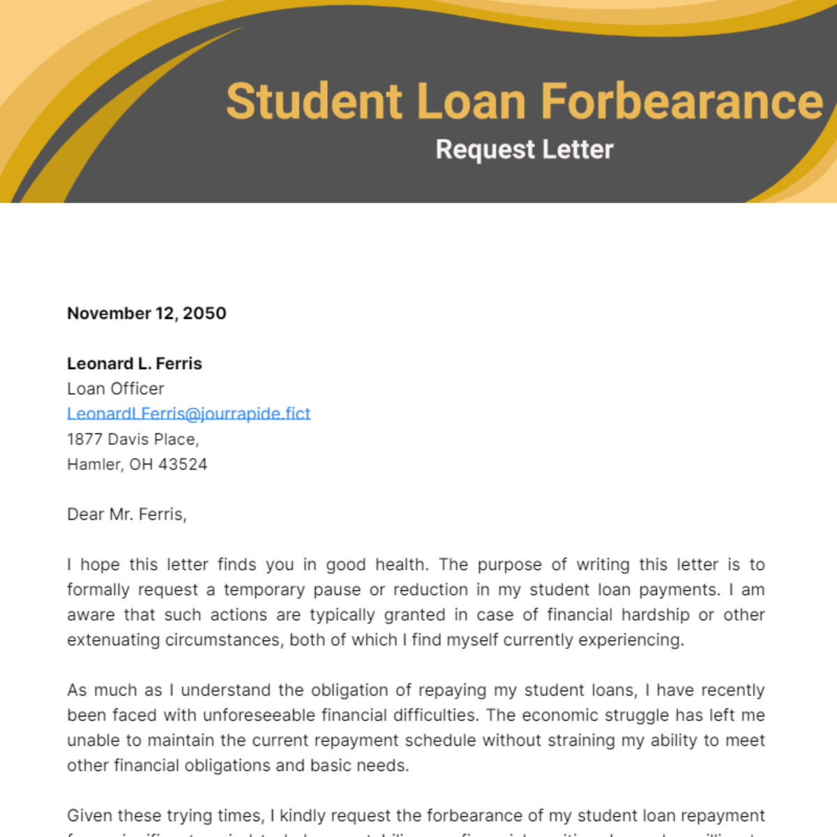 Student Loan Forbearance Request Letter Template