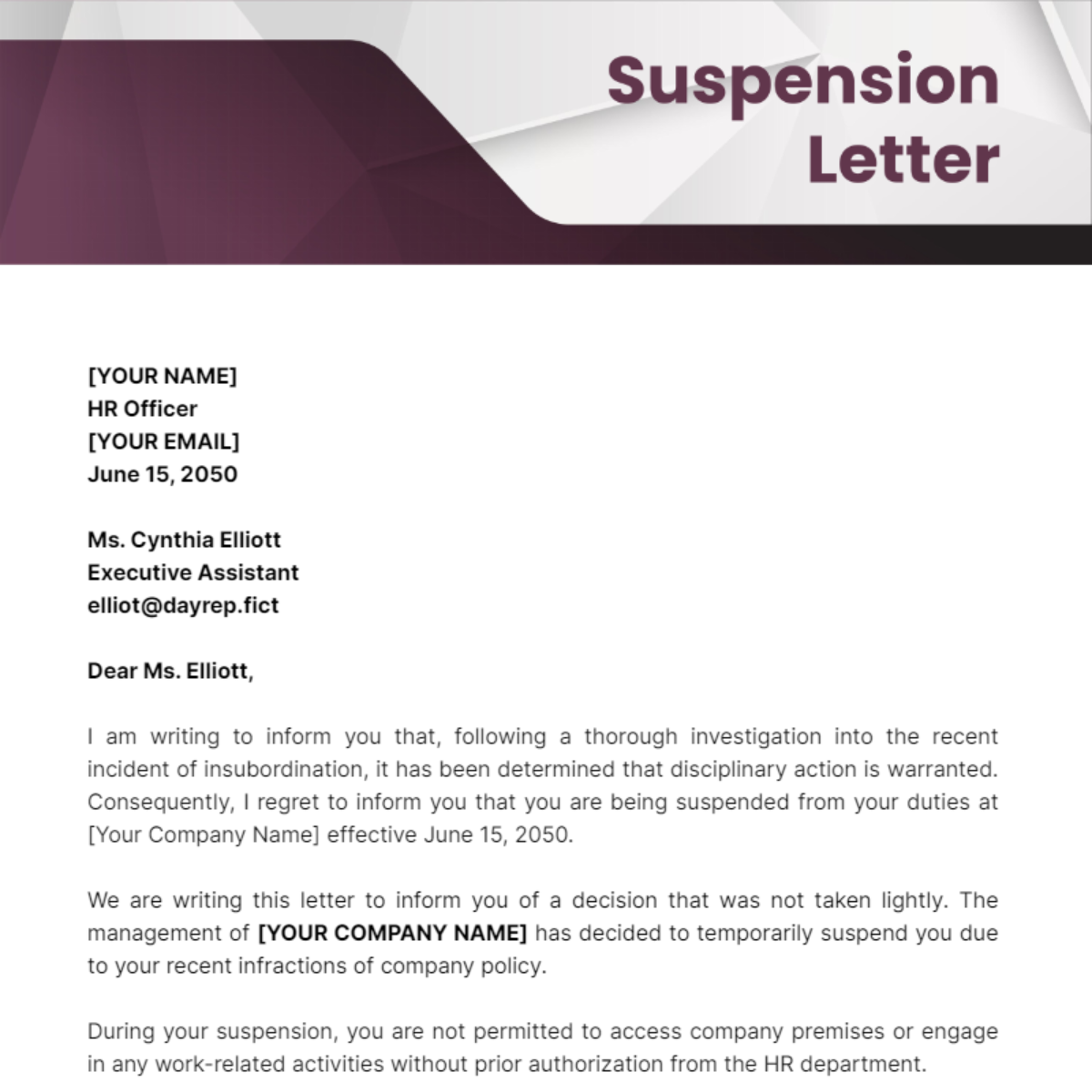 Suspension Letter Template