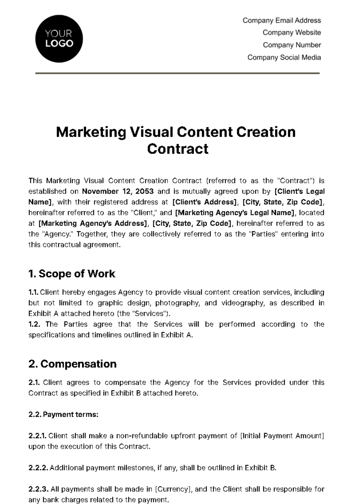 Free Marketing Visual Content Creation Contract Template