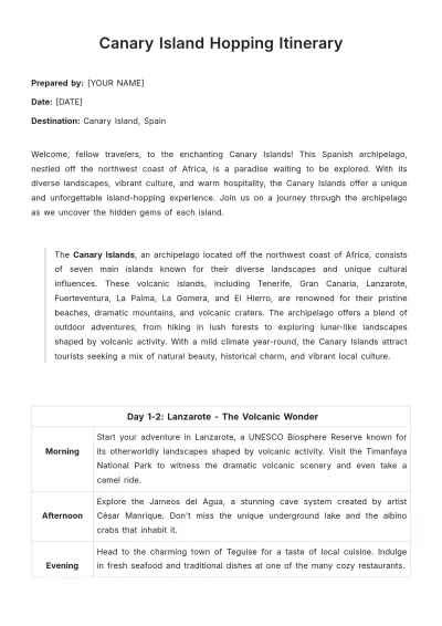 Free Canary Island Hopping Itinerary Template to Edit Online