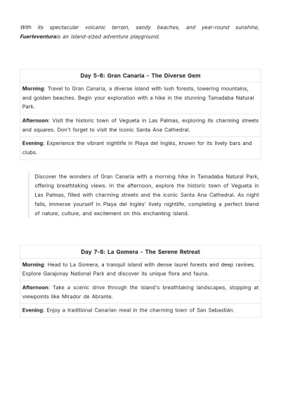 Free Canary Island Hopping Itinerary Template to Edit Online