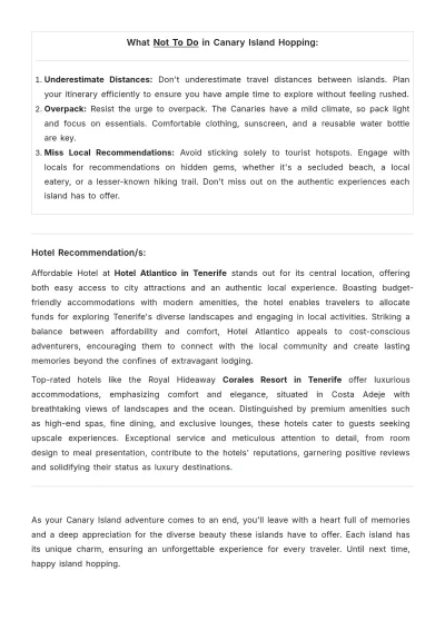 Free Canary Island Hopping Itinerary Template to Edit Online