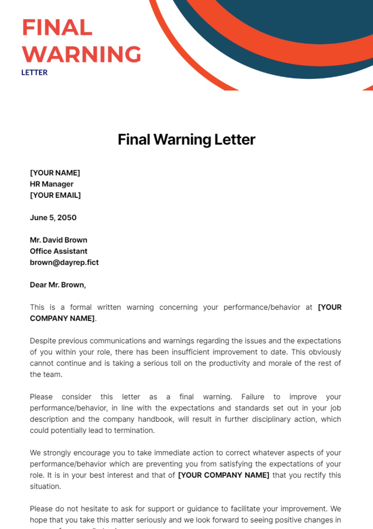 Final Warning Letter Template