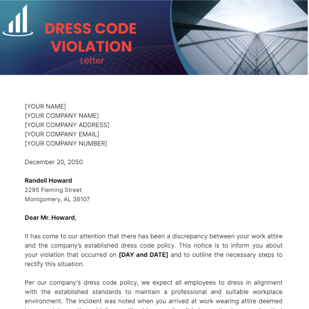 Dress Code Violation Letter Template