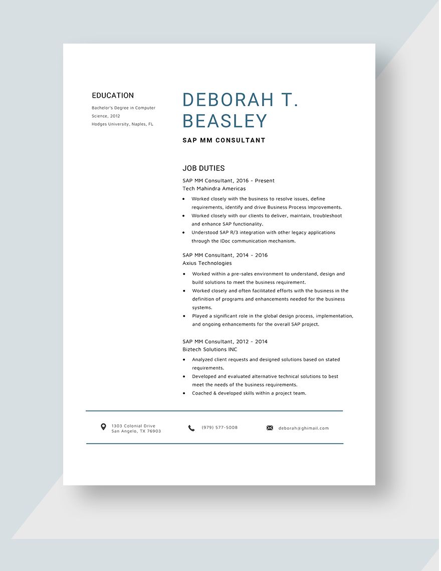 SAP MM Consultant Resume Template