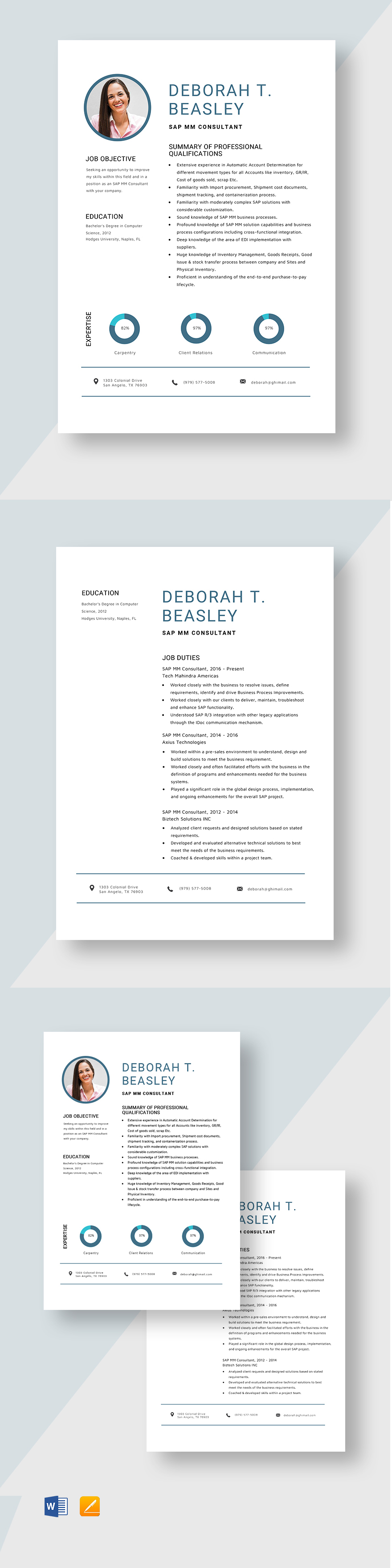 SAP Functional Consultant Resume Template Word Apple Pages