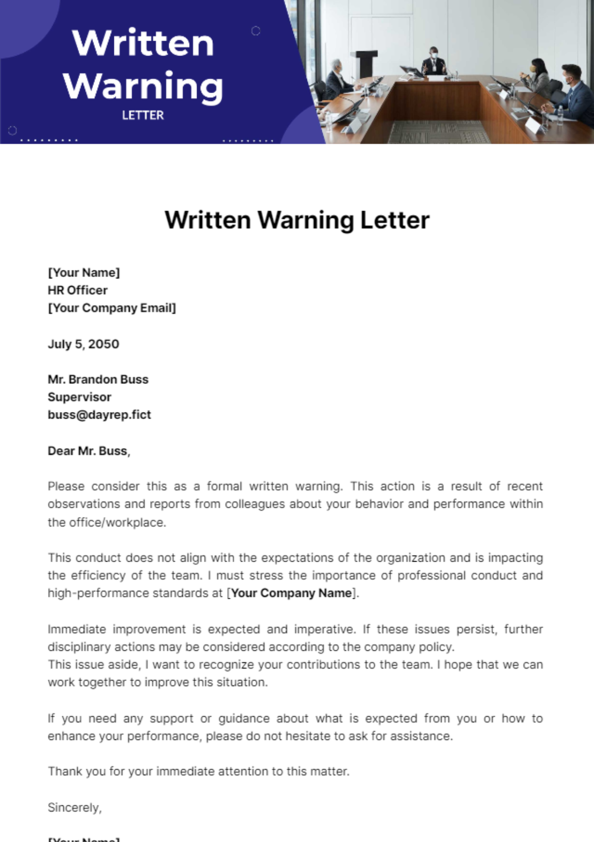 Written Warning Letter Template - Edit Online & Download