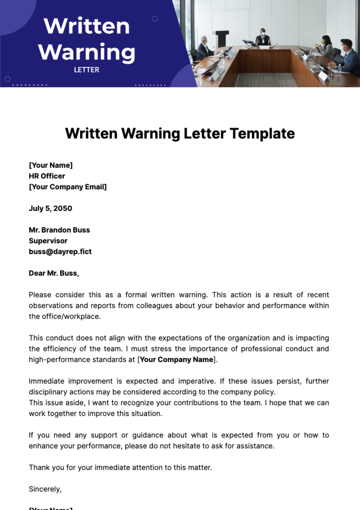 Written Warning Letter Template