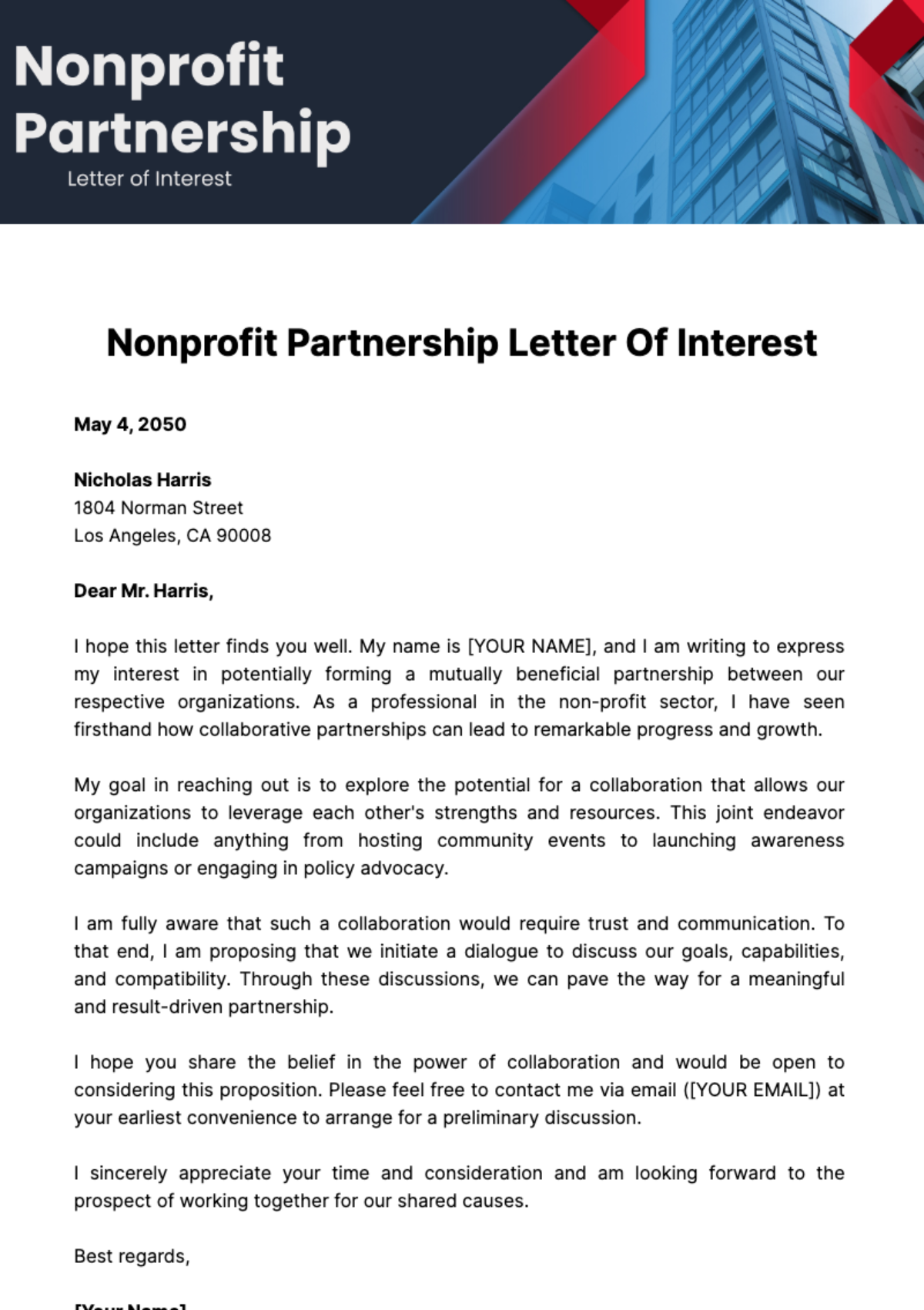 Nonprofit Partnership Letter of Interest Template