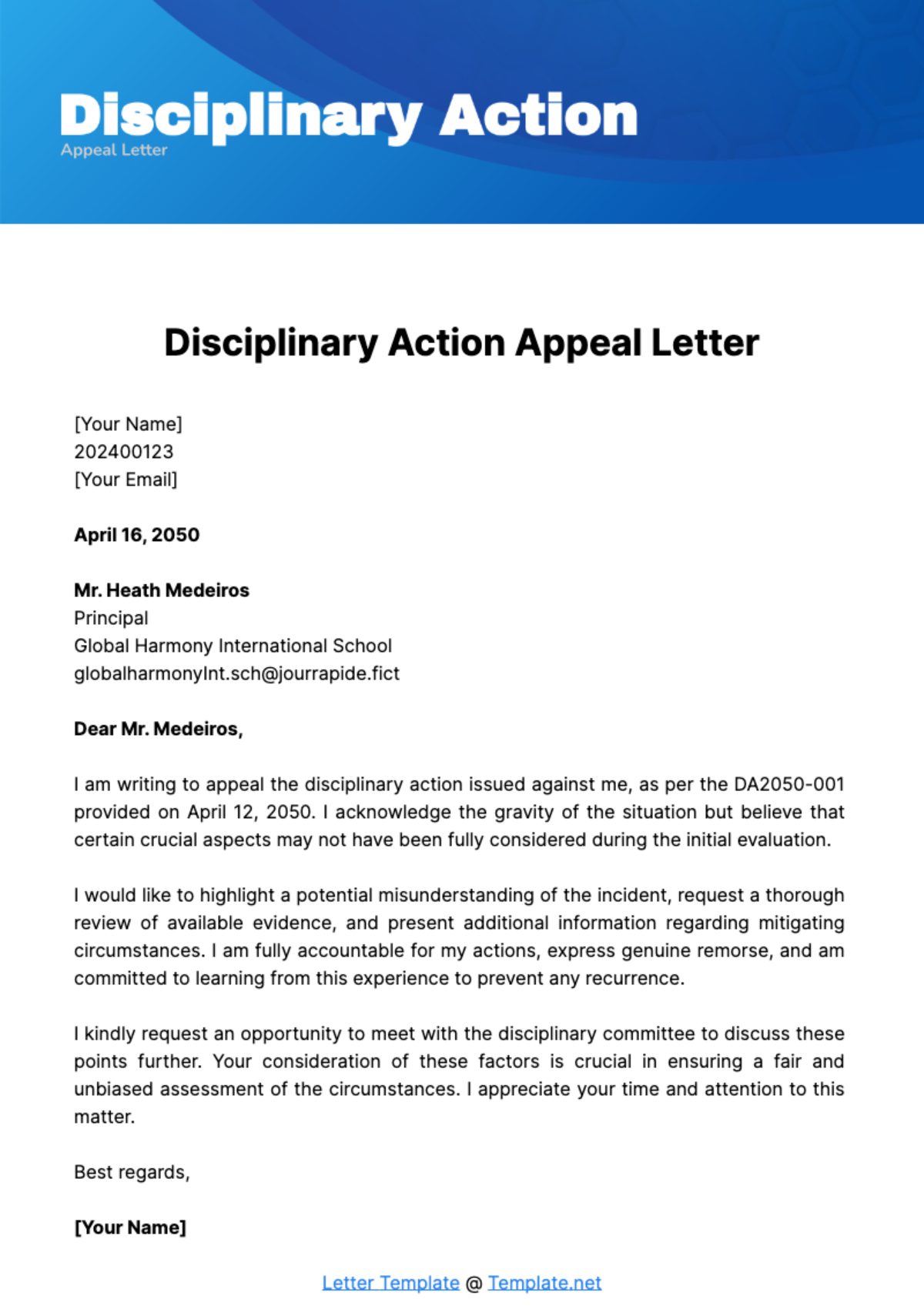 Disciplinary Action Appeal Letter Template Edit Online Download