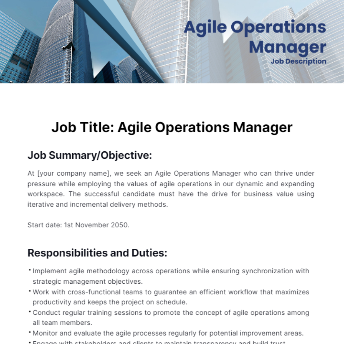 Agile Operations Manager Job Description Template