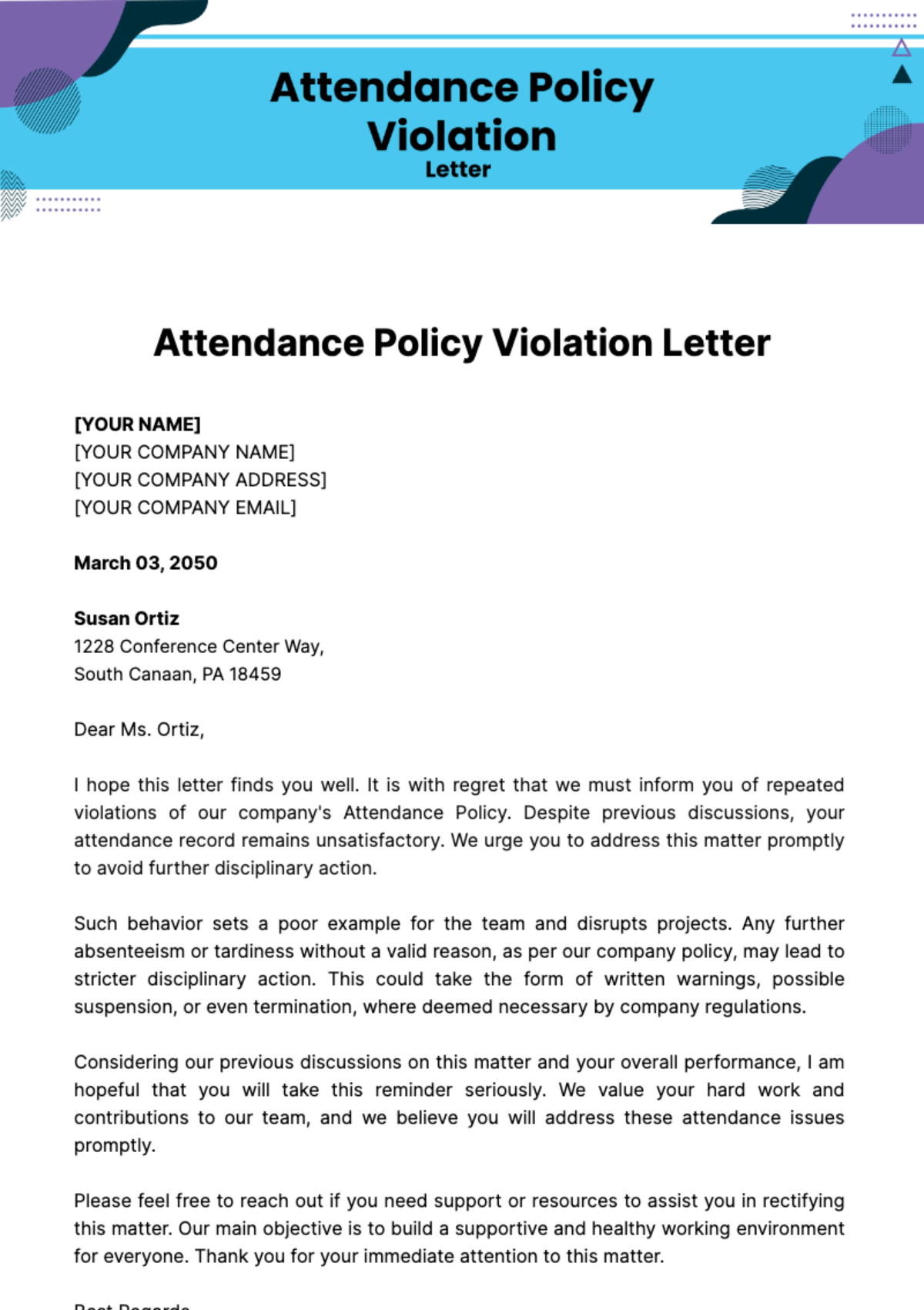 Attendance Policy Violation Letter Template