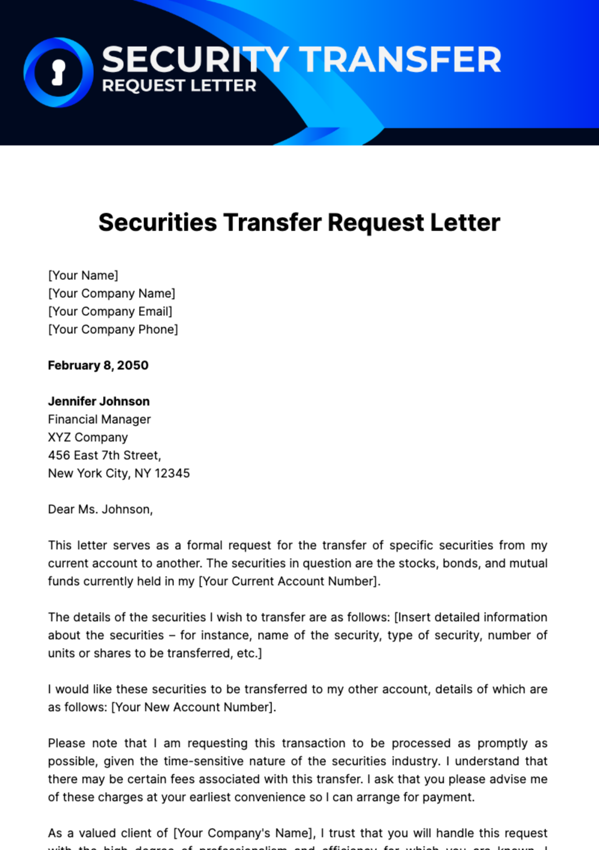 Securities Transfer Request Letter Template