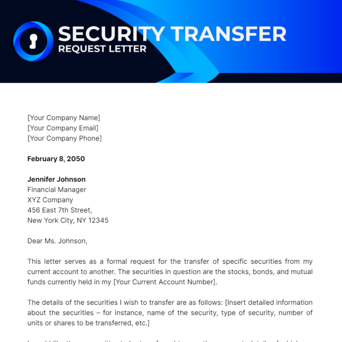 Securities Transfer Request Letter Template