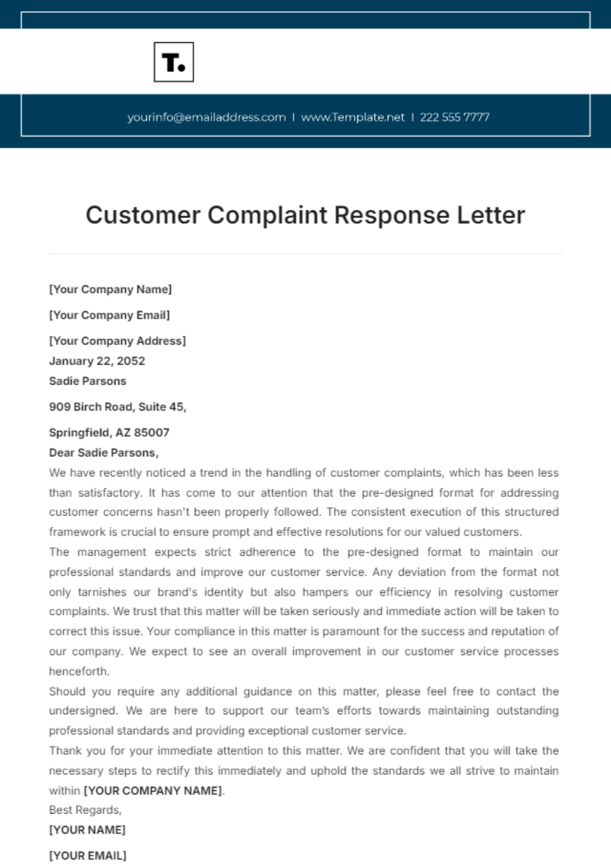 Customer Complaint Response Letter Template - Edit Online & Download