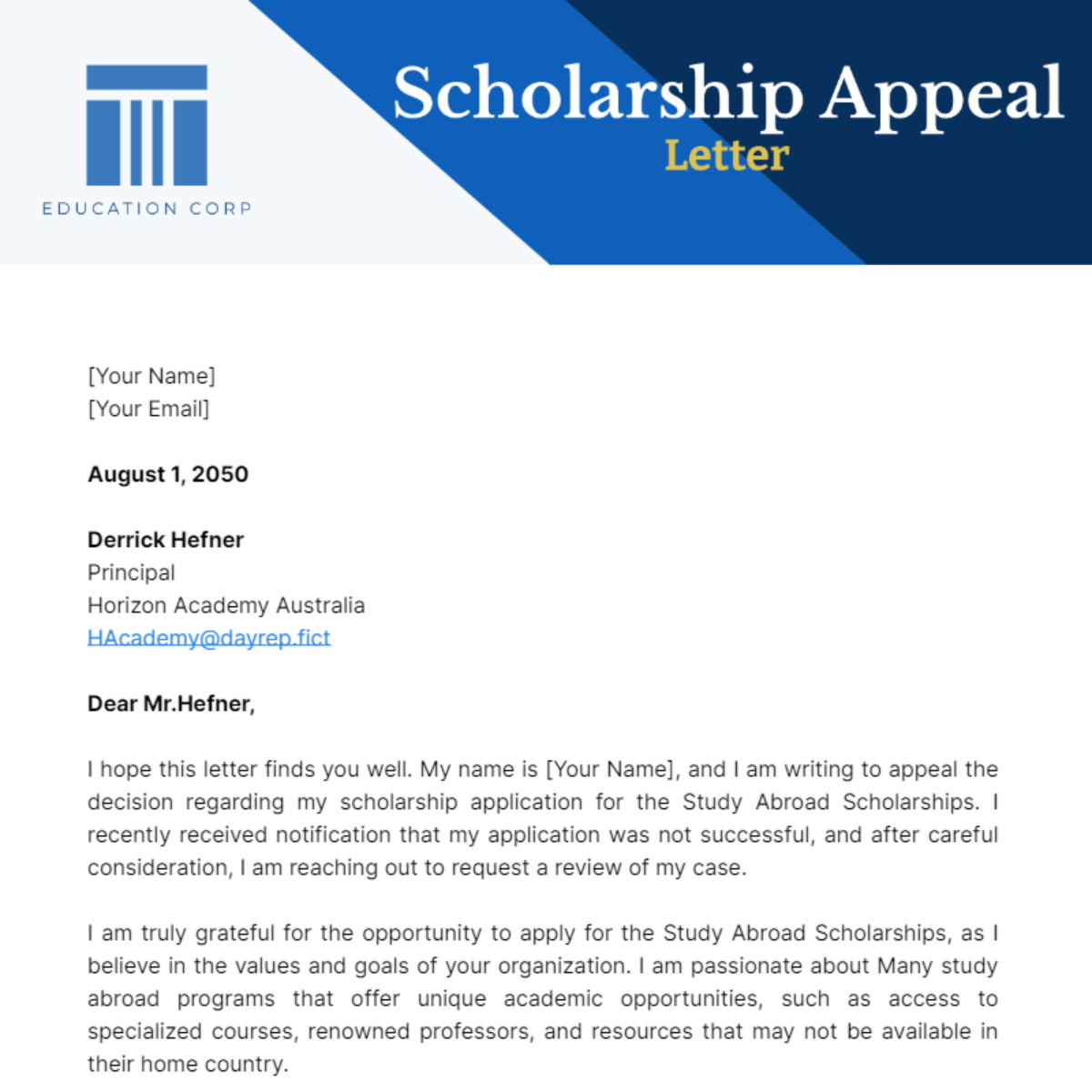 Scholarship Appeal Letter Template
