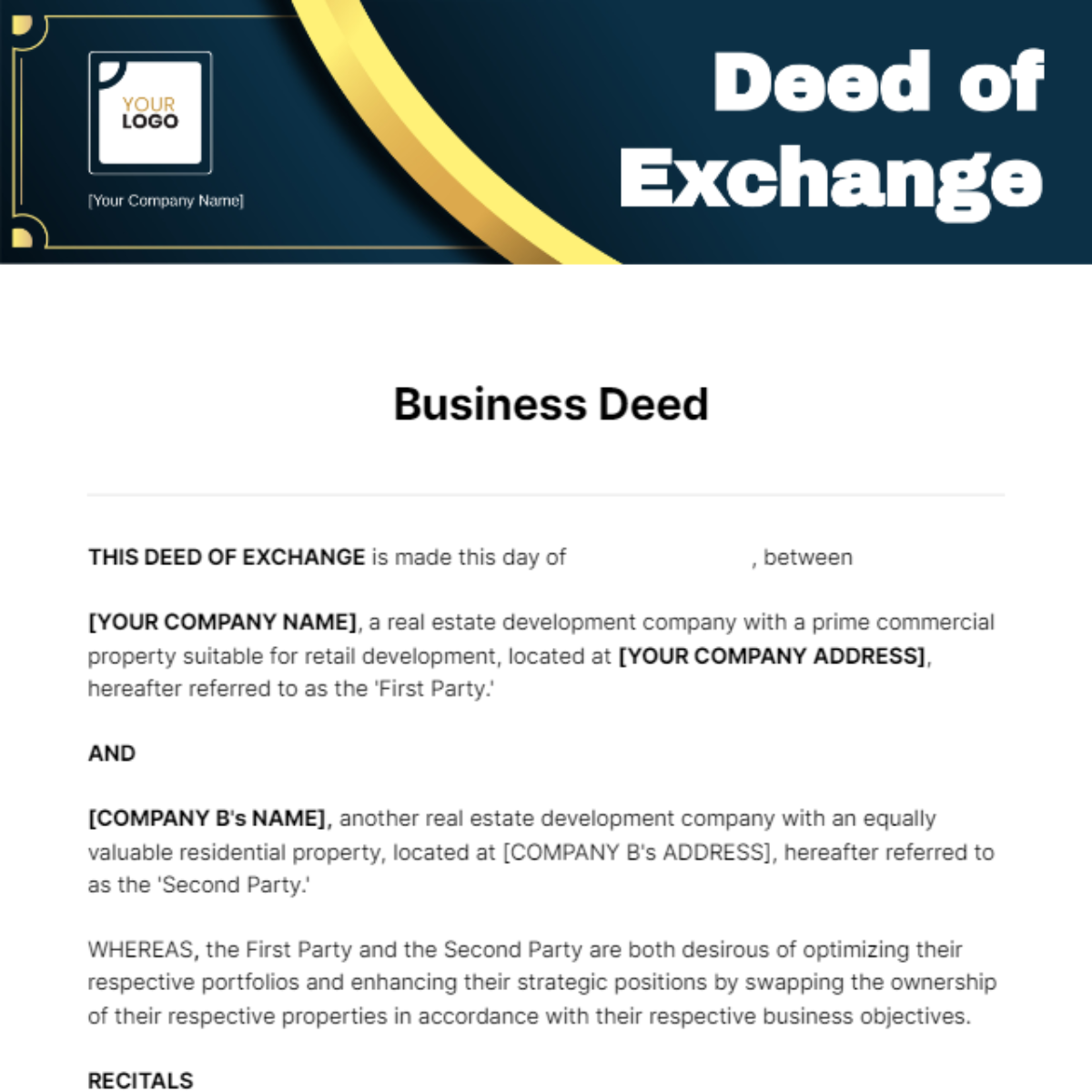 Business Deed Template - Edit Online & Download