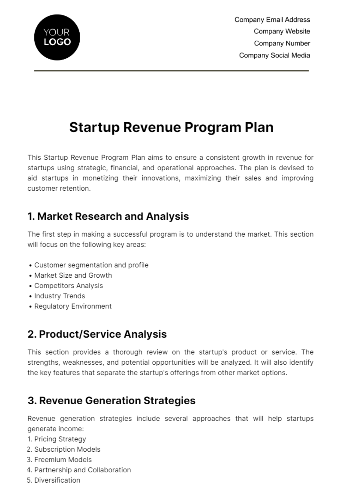 Free Startup Revenue Program Plan Template
