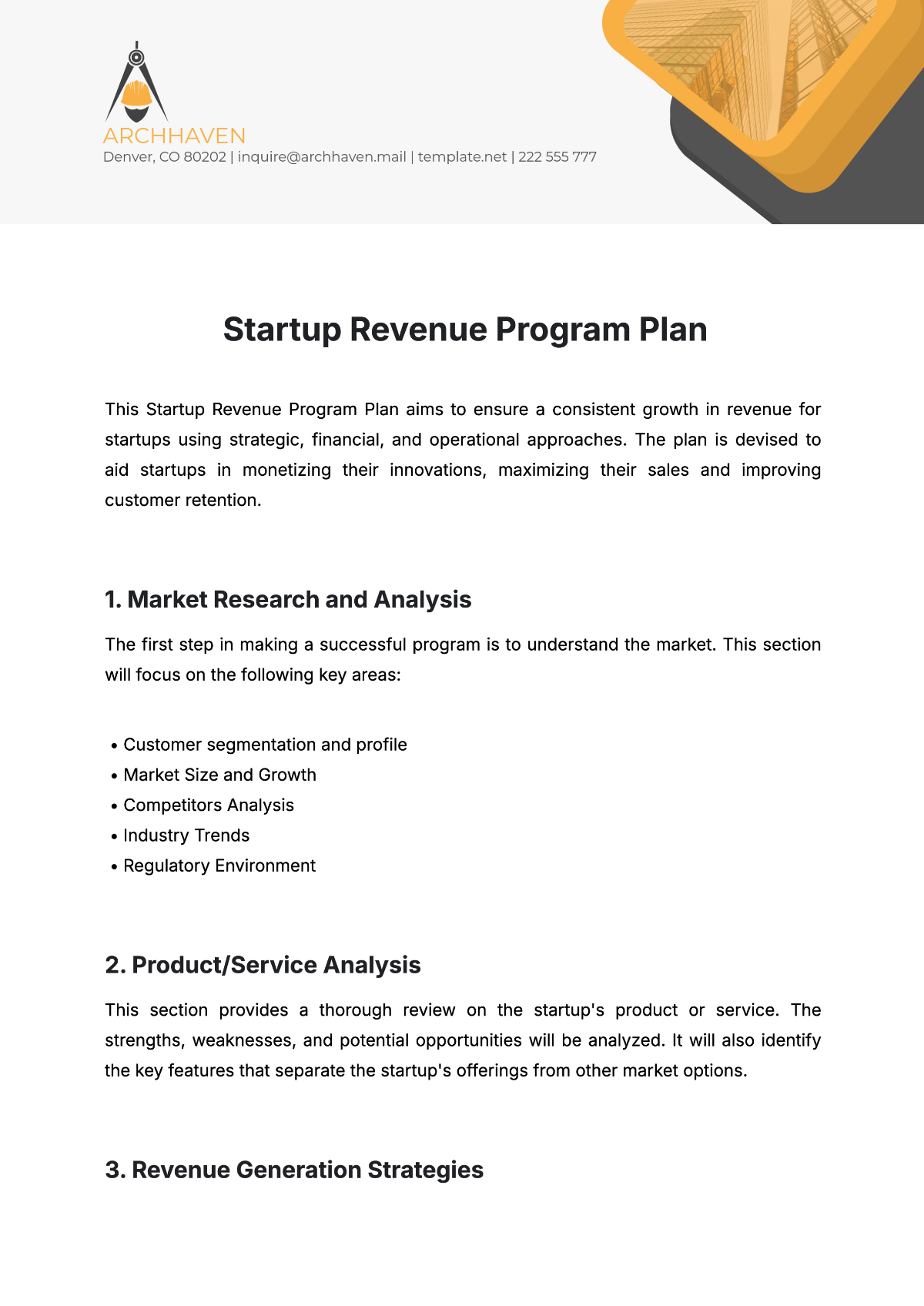 Startup Revenue Program Plan Template - Edit Online & Download