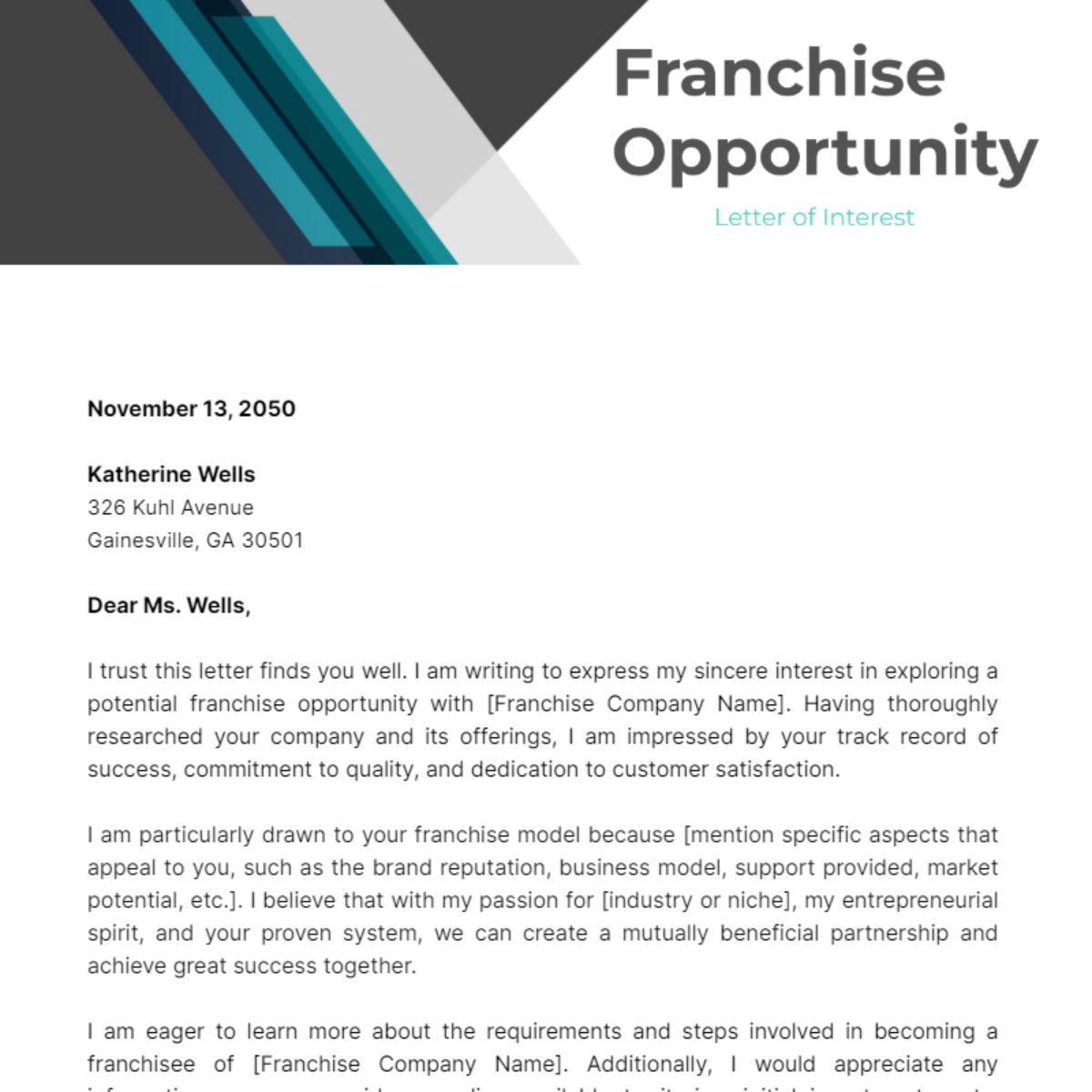 Franchise Opportunity Letter of Interest Template